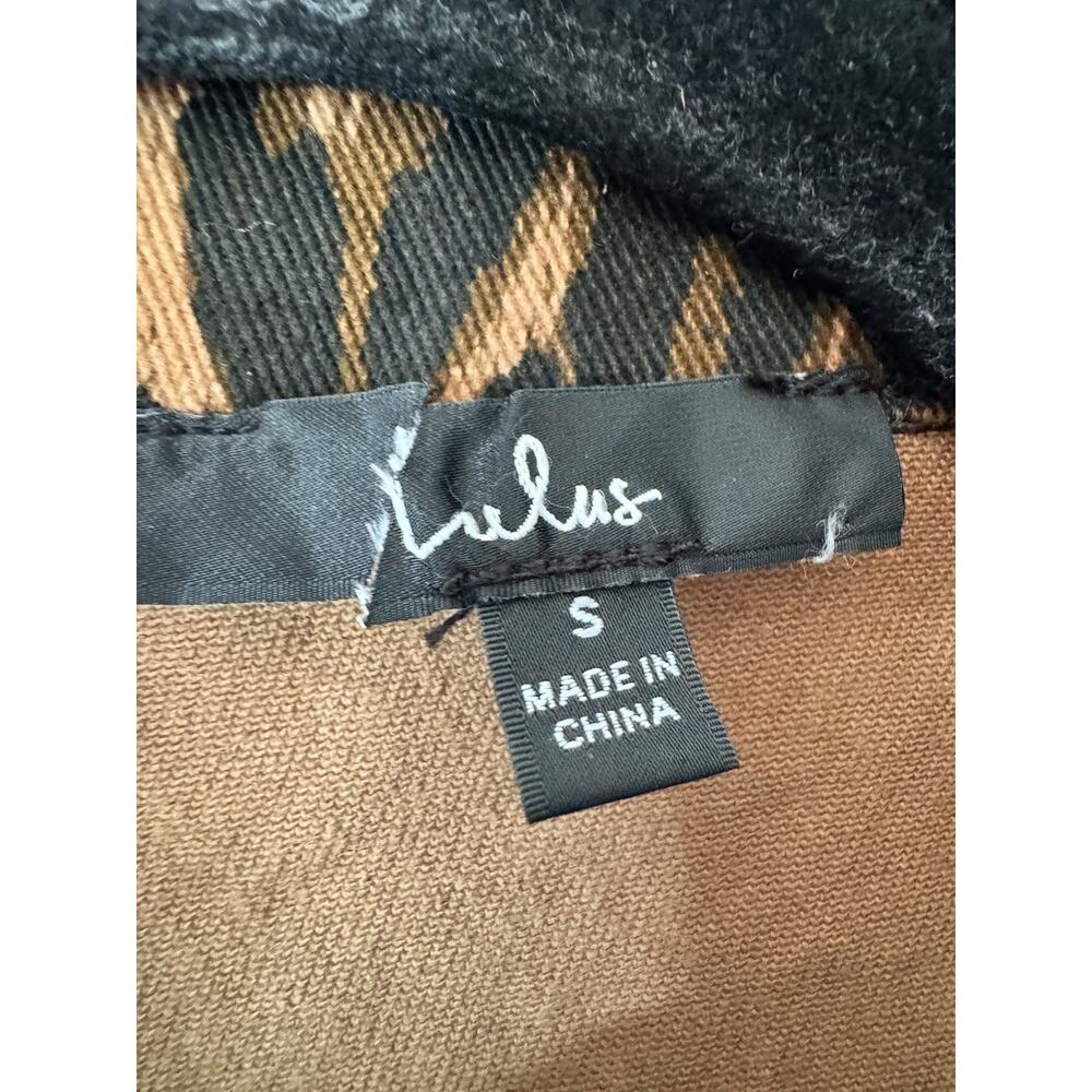 NWOT Lulus Levon Brown Leopard Print Denim Button Front Midi Dress Size Small - Picture 8 of 9